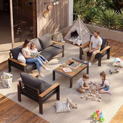 Patio Furniture Set, 5 Piece Aluminum Patio Sets with 5" Thicken & Washable Cushion, Waterproof Outdoor Furniture with Coffee Table, Outdoor Couch Sectional for Backyard, Porch and Garden