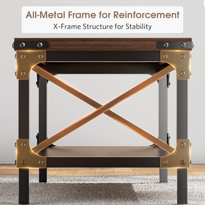 Rectangle Coffee Tables for Living Room, Wood Rectangular Coffee Table, 2 Tier Dark Brown Modern Center Table with Thickened Tabletop and Metal Frame, 40 inch Long (Walnut)