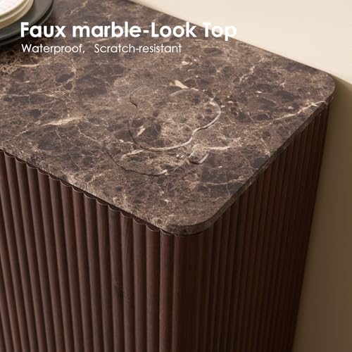 70" Modern Fluted TV Stand, for TVs Up to 80", Faux Marble Top, Brown Oak, view 5