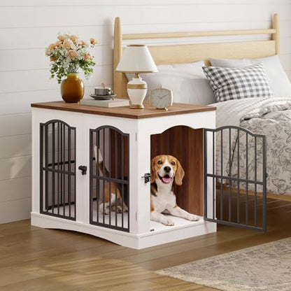 31.5" Wooden Dog Crate Furniture, Heavy Duty Dog Kennel Indoor with 3 Doors, view 5