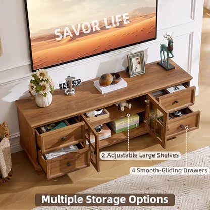 Farmhouse TV Stands for Living Room, Brown, view 4