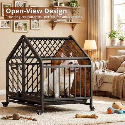 27.6" Dog Crate Furniture with Pull-Out Tray and Wheels, view 6