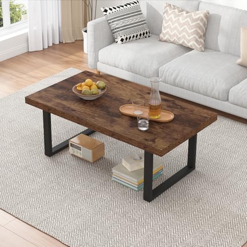 Rustic Brown Coffee Table, Industrial Wood Living Room Table 39 Inch, view 2