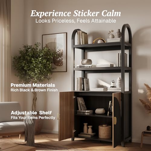 Book Shelf 72" Tall Arched Bookcase with Storage, view 5