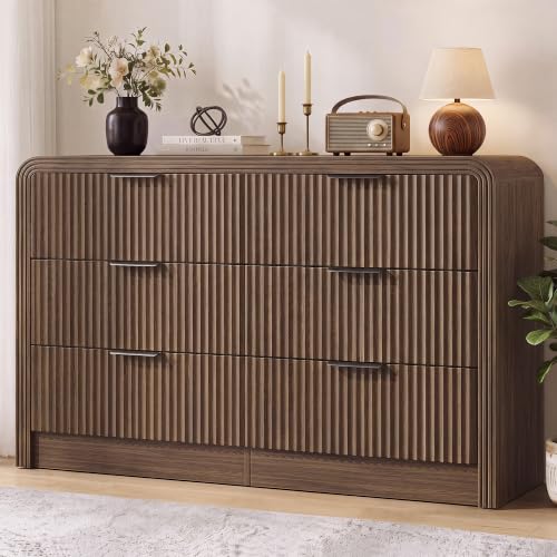 Fluted 6-Drawer Dresser Modern Wood Chest Organizer with Anti-Tip, view 2