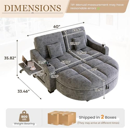 60” Loveseat Chaise Lounge Chair with Ottoman, view 3