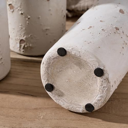Ceramic Rustic Farmhouse Vase Set of 3, Whitewashed Terracotta Vase, Clay Decorative Vases for Home Decor, Living Room, Shelf, Mantel Decoration(Rustic White)