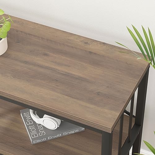 Industrial Console Table with Storage Shelf, Farmhouse Rustic Oak, 63 Inch