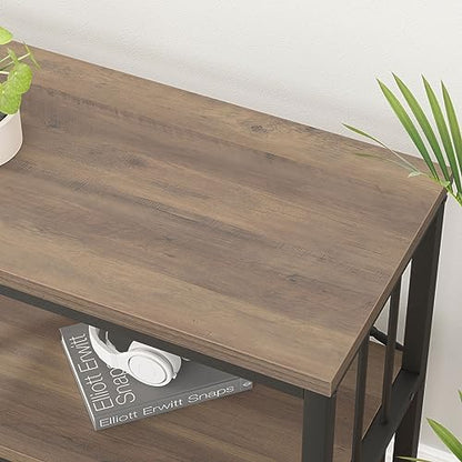 Industrial Console Table with Storage Shelf, Farmhouse Rustic Oak, 63 Inch