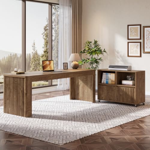 78" L-Shaped Executive Desk with Modular Rolling File Cabinet, view 4