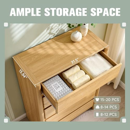 Modern 5 Drawers Dresser for Bedroom, Chests of Drawers-Natural, view 5
