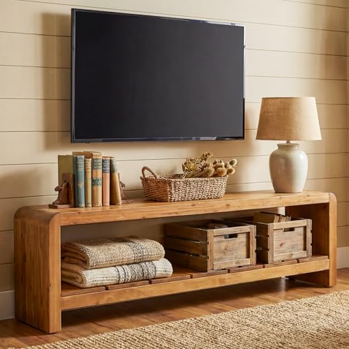 59.06" TV Stand for 55/60/65-Inch TVs, Farmhouse Media TV Console with Storage Shelf, Long Entertainment Center Television Stand for Living Room, Bedroom, Walnut Brown