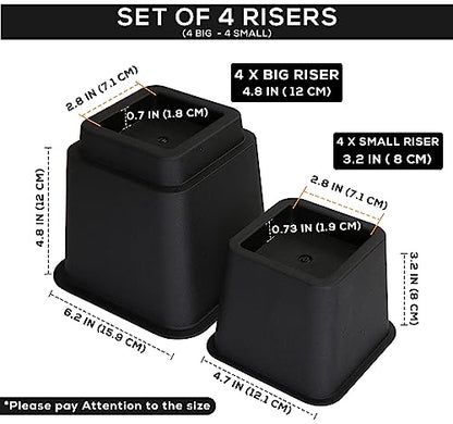 Bed Riser, 3 & 5 Inches Adjustable Furniture Risers for 8 Inch Combined Furniture Lift, Under Bed Storage & Dorm Room Essential, Supports Up to 1,300 lbs (36 Set, Black)