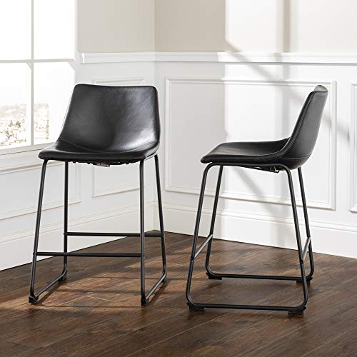 Douglas Urban Industrial Faux Leather Armless Counter Chairs, Set of 2, Black, 20"D x 18.5"W x 34.5"H