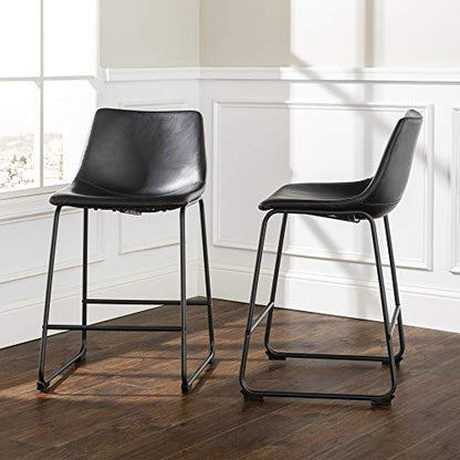 Douglas Urban Industrial Faux Leather Armless Counter Chairs, Set of 2, Black, 20"D x 18.5"W x 34.5"H