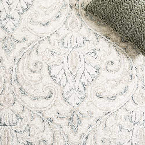 SAFAVIEH Micro-Loop Collection Area Rug - 7' Square, Ivory & Grey, Handmade Wool, Ideal for High Traffic Areas in Living Room, Bedroom (MLP532F)