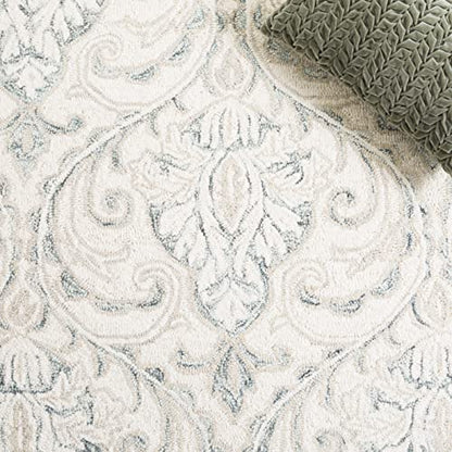 SAFAVIEH Micro-Loop Collection Area Rug - 7' Square, Ivory & Grey, Handmade Wool, Ideal for High Traffic Areas in Living Room, Bedroom (MLP532F)