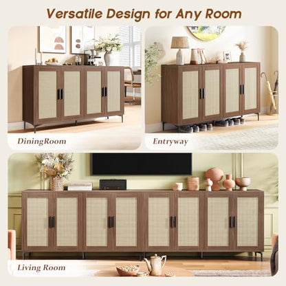 Sideboard Buffet Cabinet, Mid Century Modern Rattan Storage Cabinet, view 4