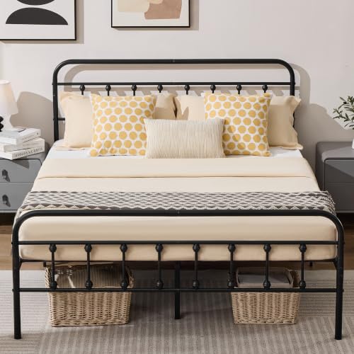 Vintage Full Metal Platform Bed Frame with Headboard and Footboard, view 2
