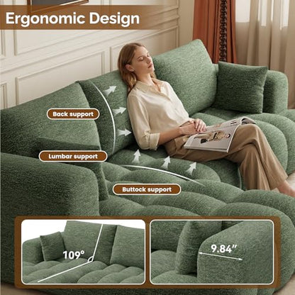 108” Boneless Couch, Cloud Couch with L-Shape Chaise, Modular Sectional Sofa with Oversized Deep Seat,Couch for Living Room Bedroom,No Assembly Required,Green