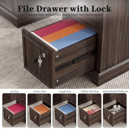 59" Farmhouse Executive Desk with Drawers Lock File Cabinet, view 5