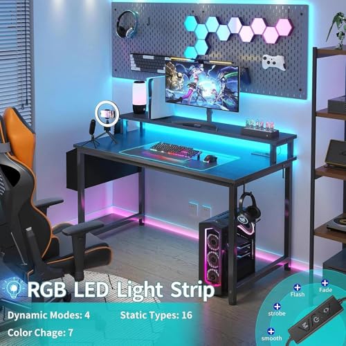 Black Gaming Desk with LED Lights and Power Outlets, view 5