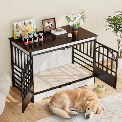 52IN Dog Crate with Arched Doors, White Brown, view 6