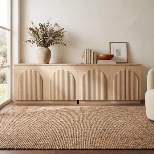 110" Fluted Wood Sideboard Buffet Cabinet with Storage, Natural, view 2