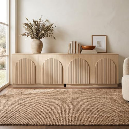 110" Fluted Wood Sideboard Buffet Cabinet with Storage, Natural, view 2