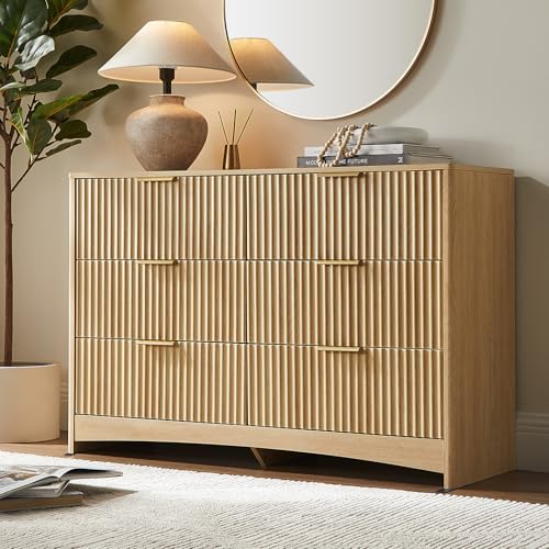 Fluted Dresser for Bedroom, Wide Wooden Dresser with 6 Deep Drawers, view 2