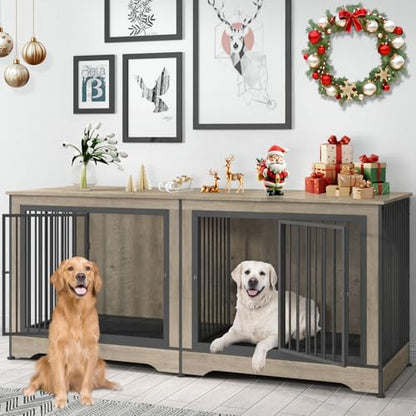 75 Inch Double Dog Crate Furniture, Indoor Dog Kennel TV Stand, view 2
