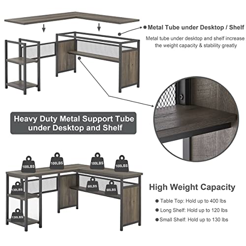 L Shaped Desk, Industrial Reversible Home Office Computer Desk with Wood Shelves, view 5