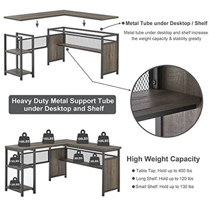 L Shaped Desk, Industrial Reversible Home Office Computer Desk with Wood Shelves, view 5