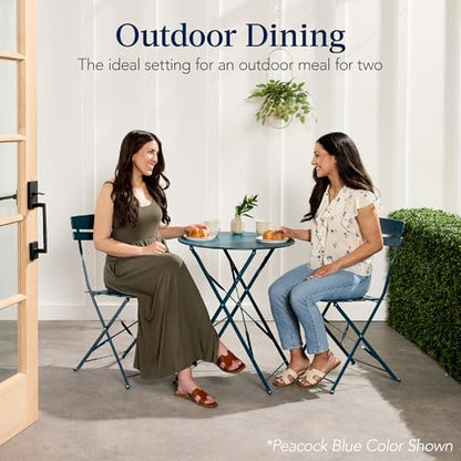 Best Choice Products 3-Piece Bistro Set, Space Saving Folding Design, Solid Steel, Outdoor Patio Furniture Set w/ 2 Chairs, Bistro Table - Sand