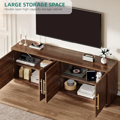 70" TV Stand for up to 80" TVs with 4 Fluted Doors, Natural Oak, view 4