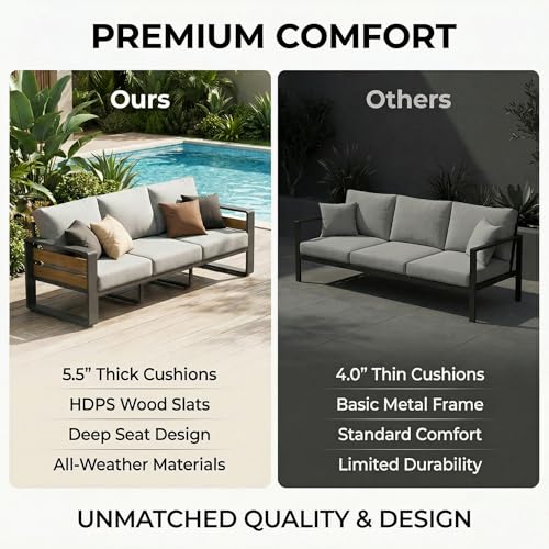 Aluminum Outdoor Patio Furniture Set with Table,7 Seat,Dark Gray | Rustproof,High weight capacity,Water-repellent,Washable Cover,All-Weather Resistant,Easy clean,for Poolside Backyard Deck