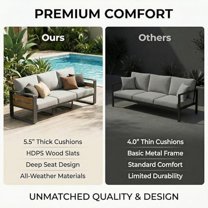 Aluminum Outdoor Patio Furniture Set with Table,7 Seat,Dark Gray | Rustproof,High weight capacity,Water-repellent,Washable Cover,All-Weather Resistant,Easy clean,for Poolside Backyard Deck