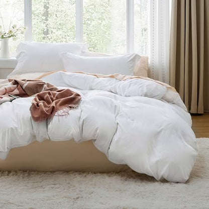 Prewashed Duvet Cover Queen, Cotton-Like Soft Bedding Set, White, view 2