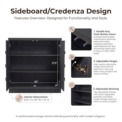 Sideboard Buffet Cabinet with Storage, 62.6”W,Charcoal Oak, view 5