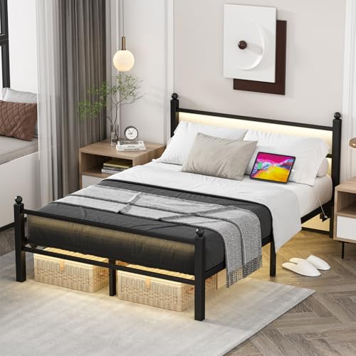 Full Size Bed Frame with Charging Station & LED Lights, view 2