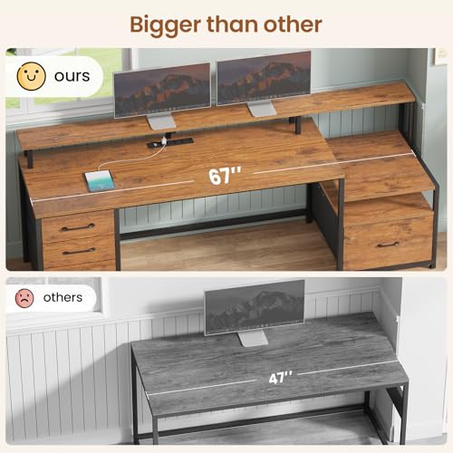 66'' Computer Desk with 5 Drawer, Power Outlet for Home Office, view 5