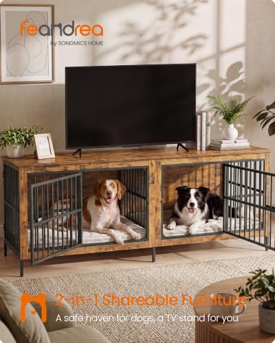 70.9" Dog Crate Furniture, Heavy Duty Double Dog Cage with Divider, view 3