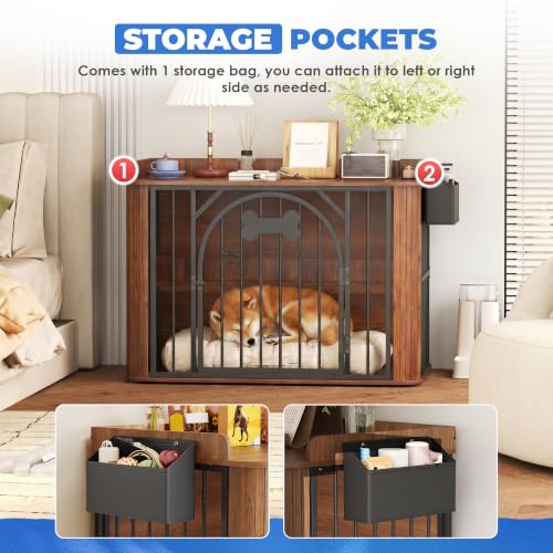39.3" Dog Crate Furniture, Wooden Dog Kennel Indoor, view 7