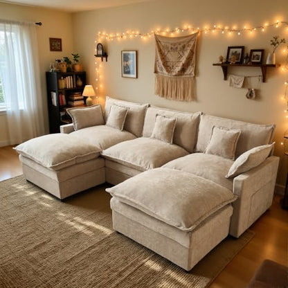 108'' U Shaped Cloud Couch, 3-Seater Sofa with 2 Ottoman, Oatmeal, view 2