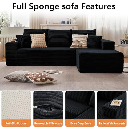 Sectional Couches for Living Room Cloud Couch Sofa with L-Shape Couch in a Box Upholstered Boneless Couchs Modern Modular Sectional Couch with Chaise(Black,3 Seater-Right-Facing Chaise-96)