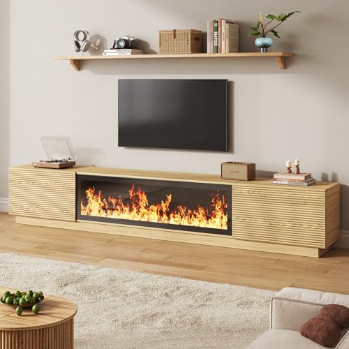 94.5" Fireplace TV Stand, Fluted TV Stands for Living Room, Natural, view 2