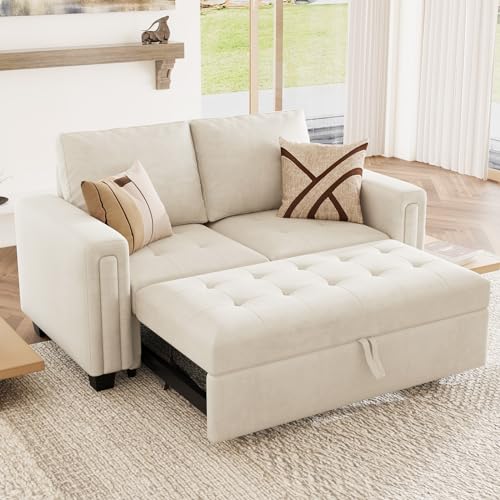 Pull Out Sofa Bed Module Part for Modular Sectional Sleeper Sofa Armless Loveseat with Pull Out Bed for Sectional Couch Beige