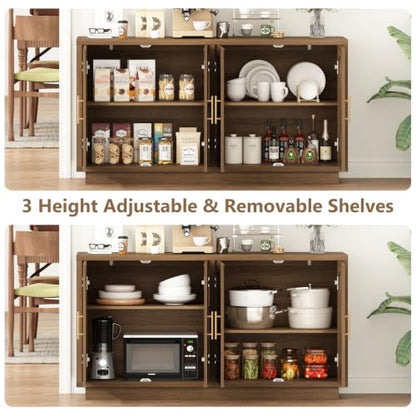 59" Rattan Sideboard Buffet Cabinet with Storage, 4 Arched Doors, view 6