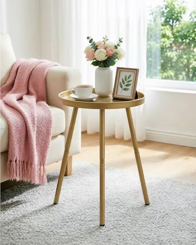 Side Table: End Table for Any Room - Small Side Tables for Small Spaces Pure Golden with 3 Legged