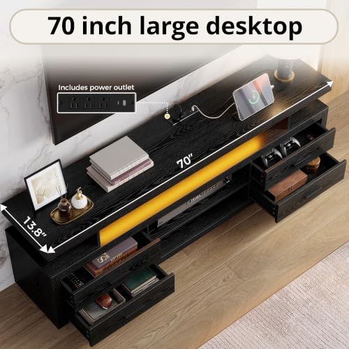 70" TV Stand for TVs up to 80", LED Entertainment Center, Black, view 6